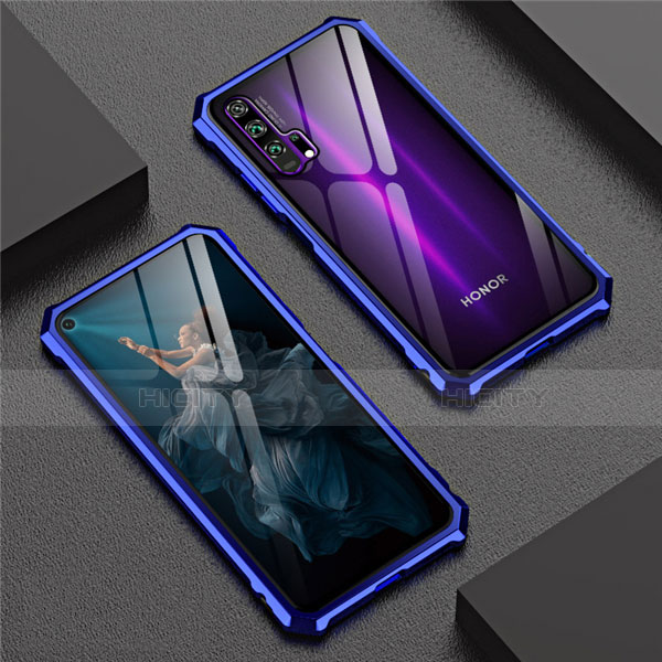 Custodia Lusso Alluminio Laterale Specchio 360 Gradi Cover T04 per Huawei Honor 20 Pro Blu