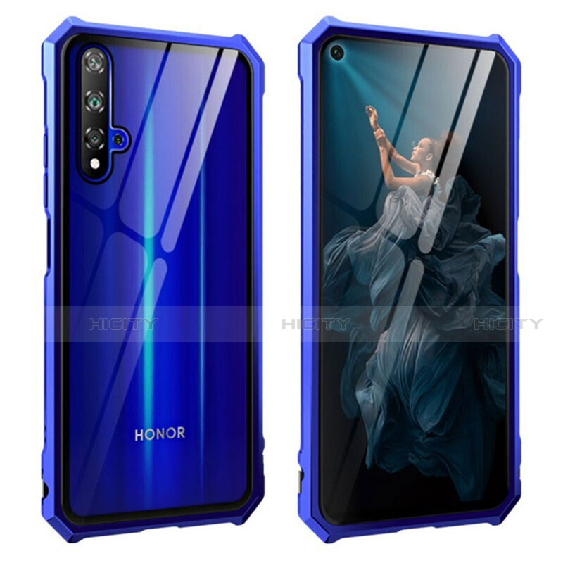 Custodia Lusso Alluminio Laterale Specchio 360 Gradi Cover T04 per Huawei Honor 20S Blu