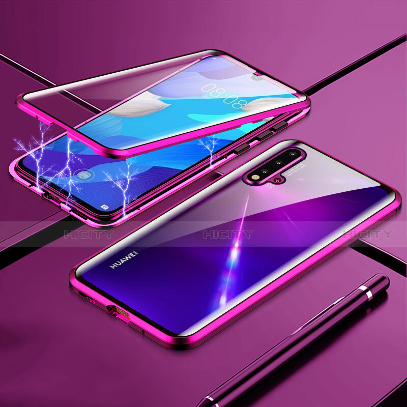 Custodia Lusso Alluminio Laterale Specchio 360 Gradi Cover T04 per Huawei Nova 5 Pro Viola