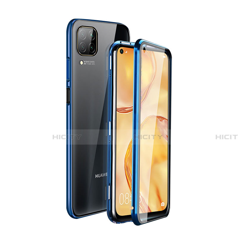 Custodia Lusso Alluminio Laterale Specchio 360 Gradi Cover T04 per Huawei Nova 6 SE Blu