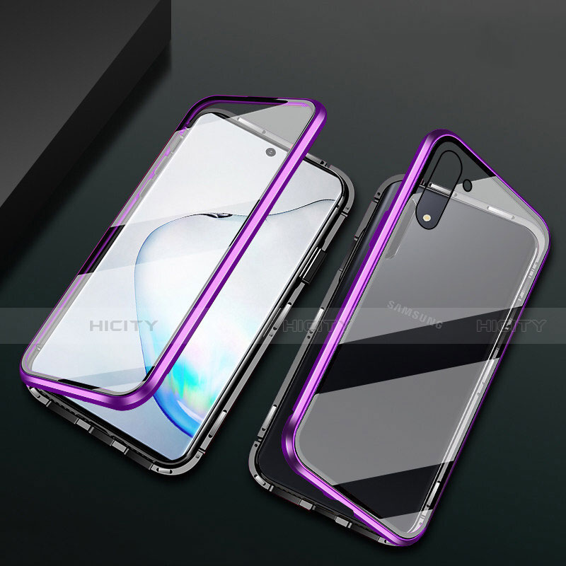 Custodia Lusso Alluminio Laterale Specchio 360 Gradi Cover T04 per Samsung Galaxy Note 10 5G Viola