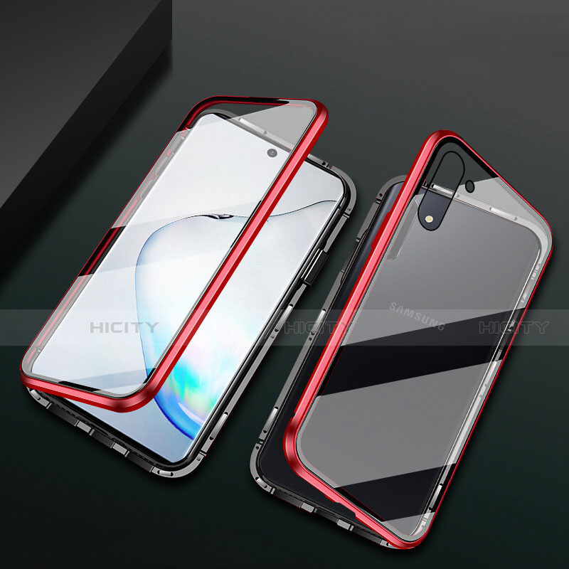 Custodia Lusso Alluminio Laterale Specchio 360 Gradi Cover T04 per Samsung Galaxy Note 10 Rosso e Nero
