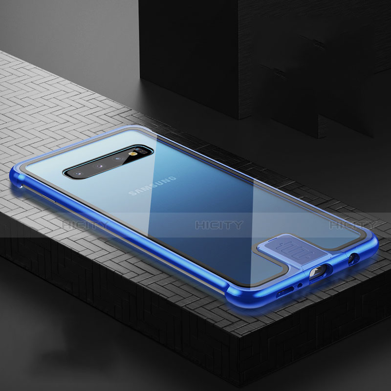 Custodia Lusso Alluminio Laterale Specchio 360 Gradi Cover T04 per Samsung Galaxy S10 Plus Blu