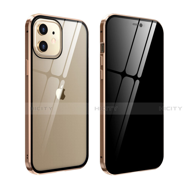 Custodia Lusso Alluminio Laterale Specchio 360 Gradi Cover T05 per Apple iPhone 12 Mini Oro