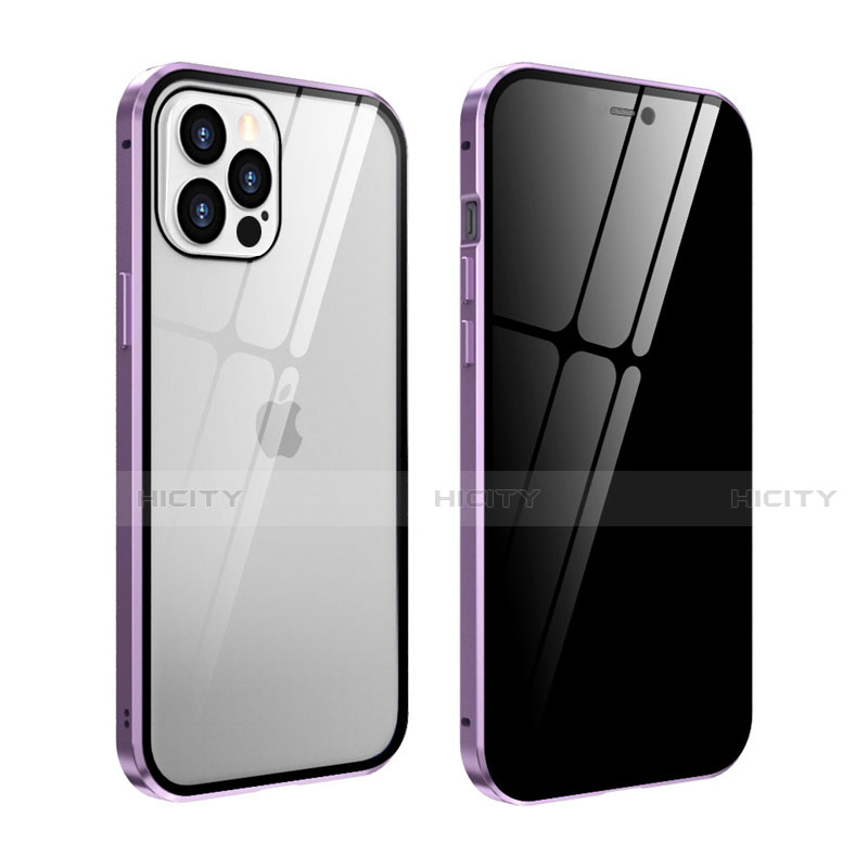 Custodia Lusso Alluminio Laterale Specchio 360 Gradi Cover T05 per Apple iPhone 12 Pro Max Lavanda