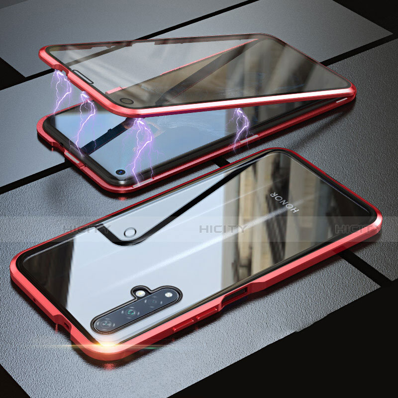 Custodia Lusso Alluminio Laterale Specchio 360 Gradi Cover T05 per Huawei Honor 20 Rosso