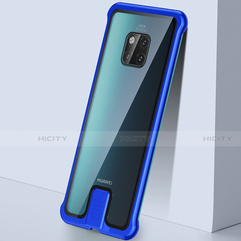 Custodia Lusso Alluminio Laterale Specchio 360 Gradi Cover T05 per Huawei Mate 20 Pro Blu