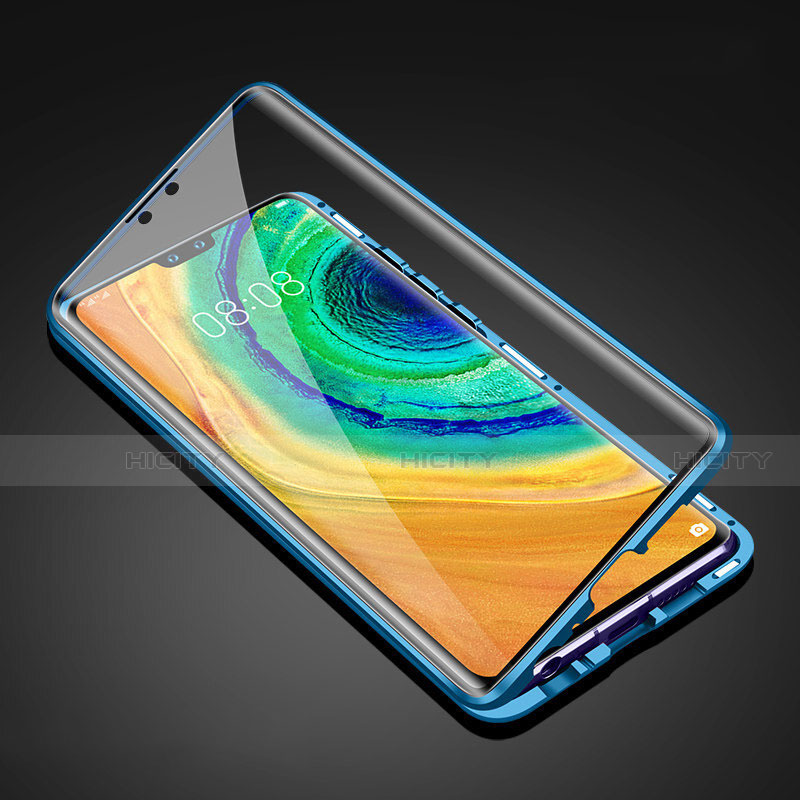 Custodia Lusso Alluminio Laterale Specchio 360 Gradi Cover T05 per Huawei Mate 30 Pro 5G Blu