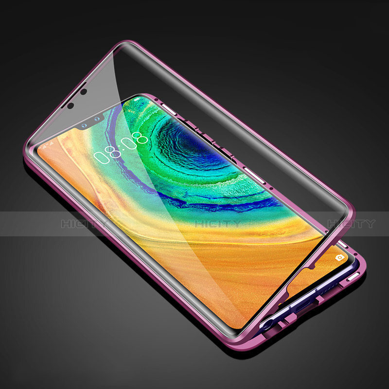 Custodia Lusso Alluminio Laterale Specchio 360 Gradi Cover T05 per Huawei Mate 30 Pro 5G Viola