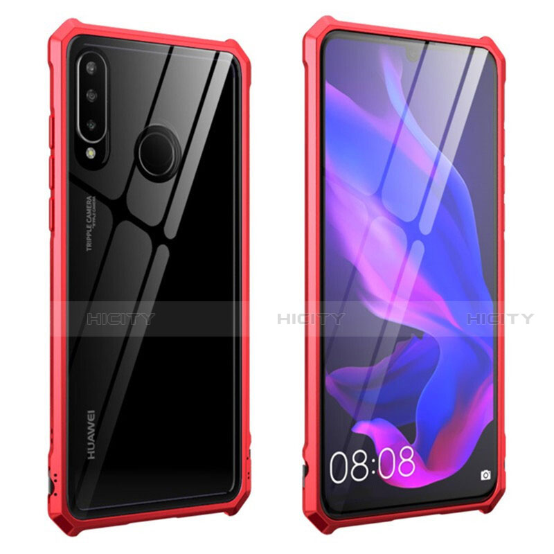 Custodia Lusso Alluminio Laterale Specchio 360 Gradi Cover T05 per Huawei Nova 4e Rosso