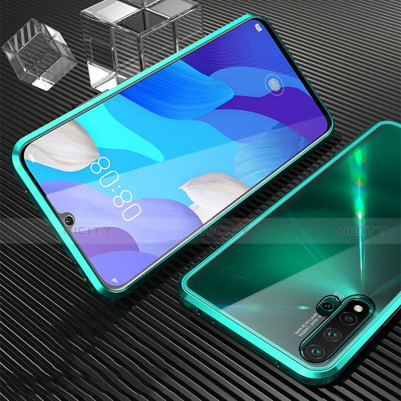 Custodia Lusso Alluminio Laterale Specchio 360 Gradi Cover T05 per Huawei Nova 5 Ciano