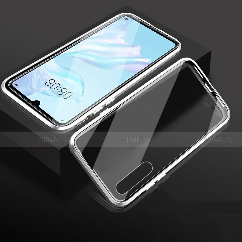 Custodia Lusso Alluminio Laterale Specchio 360 Gradi Cover T05 per Huawei P30 Bianco