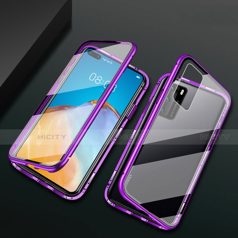 Custodia Lusso Alluminio Laterale Specchio 360 Gradi Cover T05 per Huawei P40 Viola