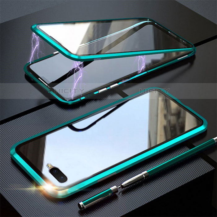 Custodia Lusso Alluminio Laterale Specchio 360 Gradi Cover T05 per Oppo R17 Neo Verde