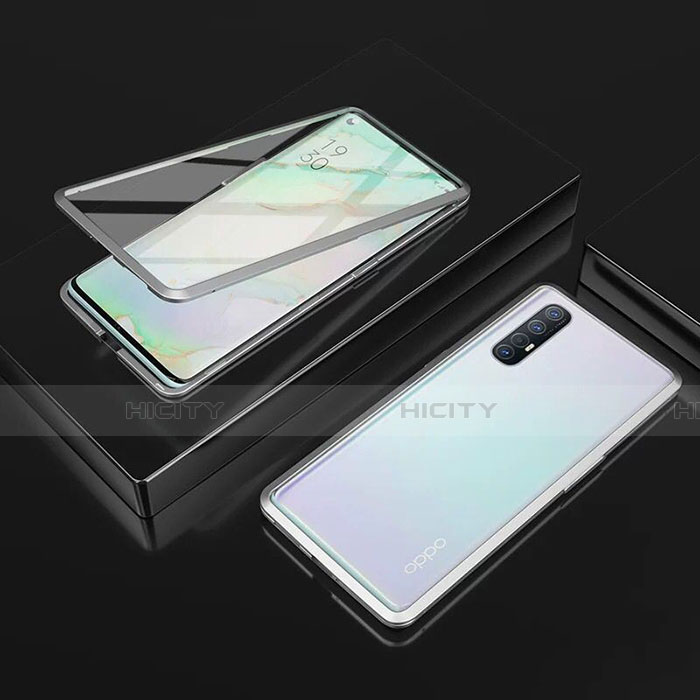 Custodia Lusso Alluminio Laterale Specchio 360 Gradi Cover T05 per Oppo Reno3 Pro Argento