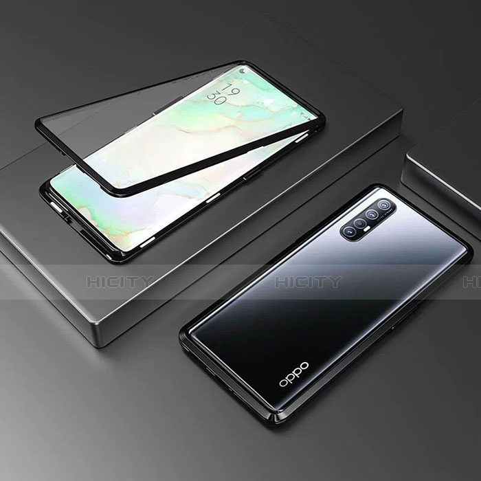 Custodia Lusso Alluminio Laterale Specchio 360 Gradi Cover T05 per Oppo Reno3 Pro Nero