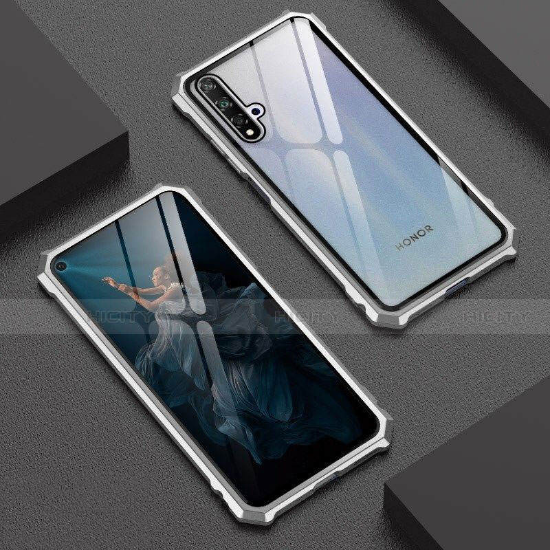 Custodia Lusso Alluminio Laterale Specchio 360 Gradi Cover T06 per Huawei Honor 20S Argento