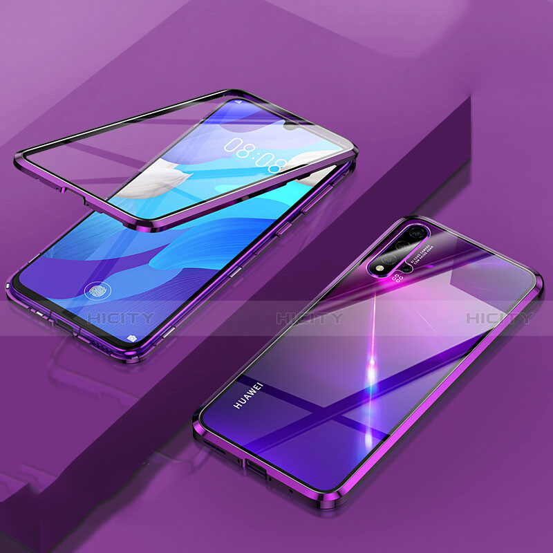 Custodia Lusso Alluminio Laterale Specchio 360 Gradi Cover T06 per Huawei Nova 5 Pro Viola