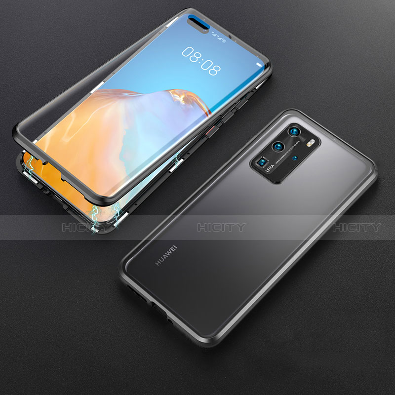 Custodia Lusso Alluminio Laterale Specchio 360 Gradi Cover T06 per Huawei P40 Pro Nero