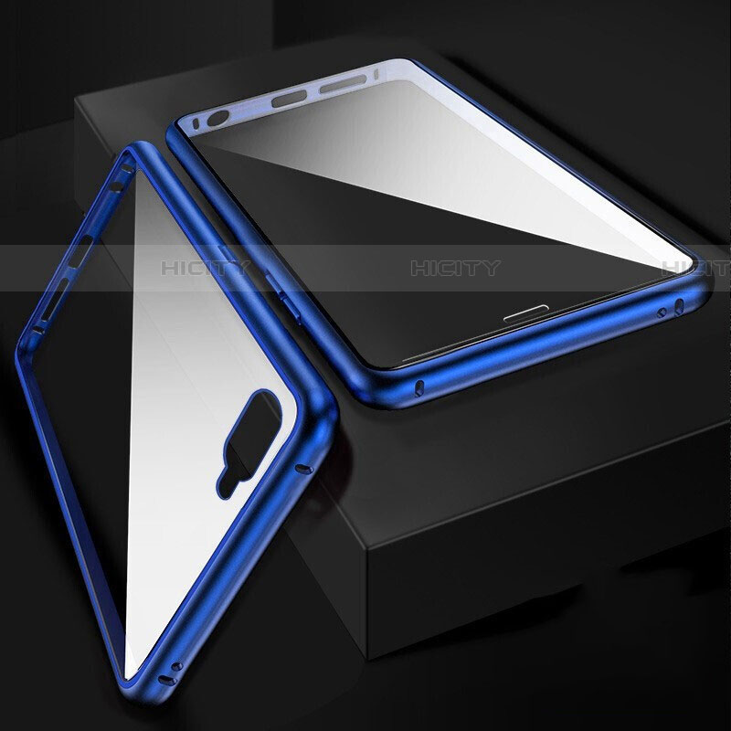 Custodia Lusso Alluminio Laterale Specchio 360 Gradi Cover T06 per Oppo R17 Neo Blu