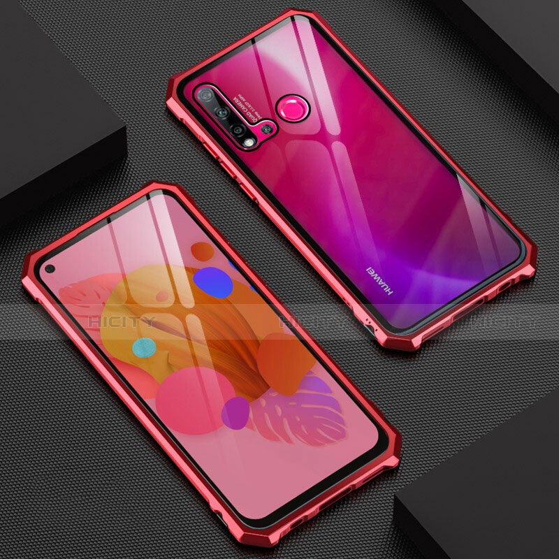 Custodia Lusso Alluminio Laterale Specchio 360 Gradi Cover T07 per Huawei Nova 5i Rosso