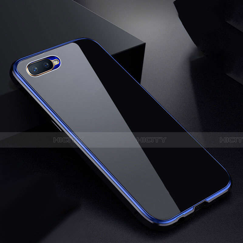 Custodia Lusso Alluminio Laterale Specchio 360 Gradi Cover T07 per Oppo K1 Blu