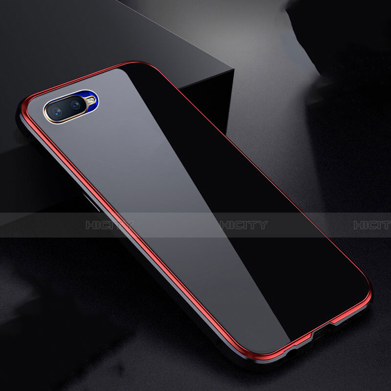 Custodia Lusso Alluminio Laterale Specchio 360 Gradi Cover T07 per Oppo K1 Rosso