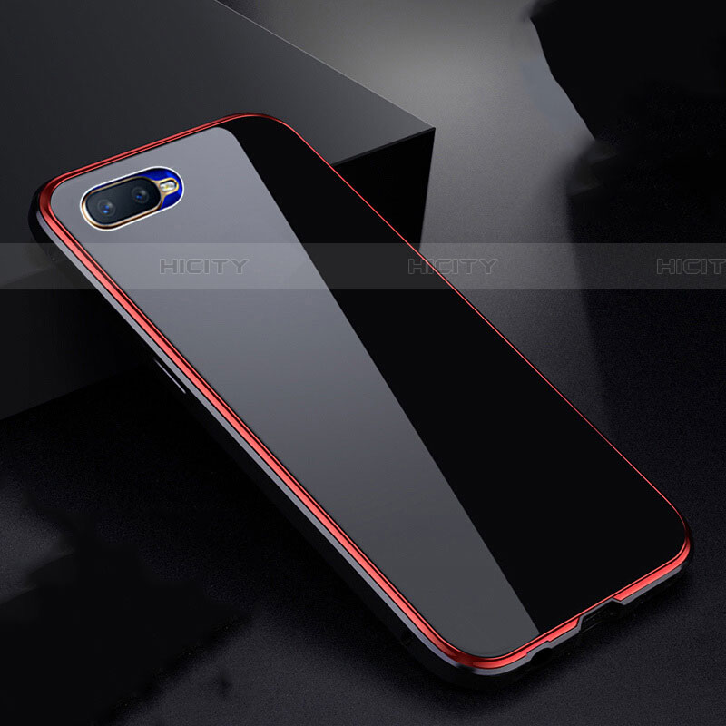 Custodia Lusso Alluminio Laterale Specchio 360 Gradi Cover T07 per Oppo R17 Neo Rosso