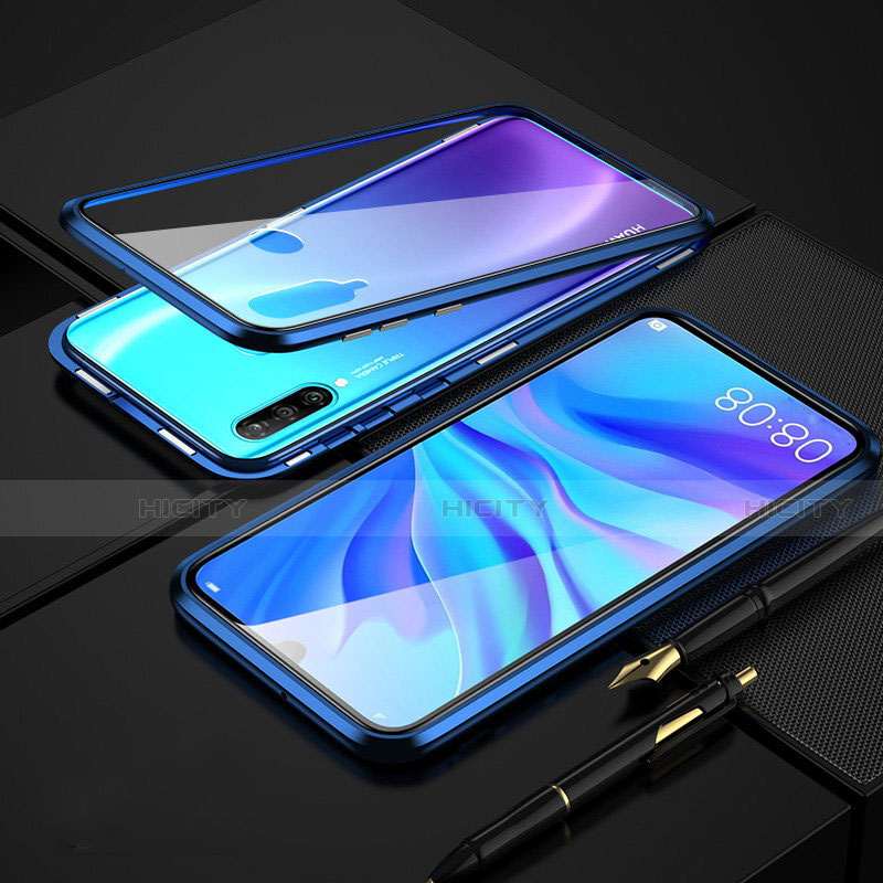 Custodia Lusso Alluminio Laterale Specchio 360 Gradi Cover T08 per Huawei Nova 4e Blu