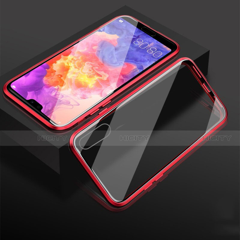 Custodia Lusso Alluminio Laterale Specchio 360 Gradi Cover T08 per Huawei P20 Rosso