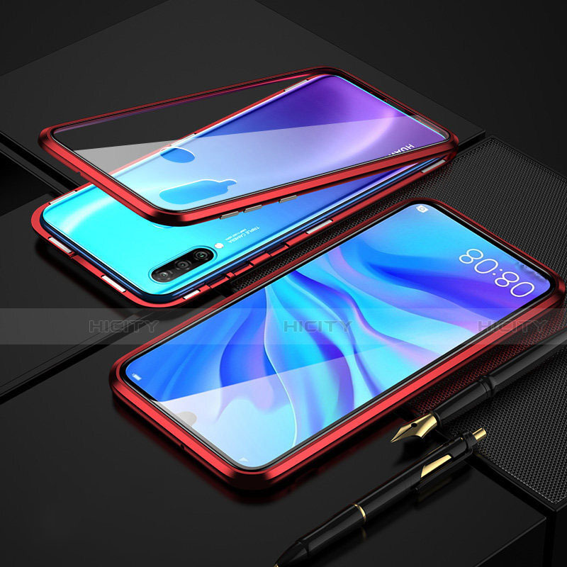 Custodia Lusso Alluminio Laterale Specchio 360 Gradi Cover T08 per Huawei P30 Lite XL Rosso