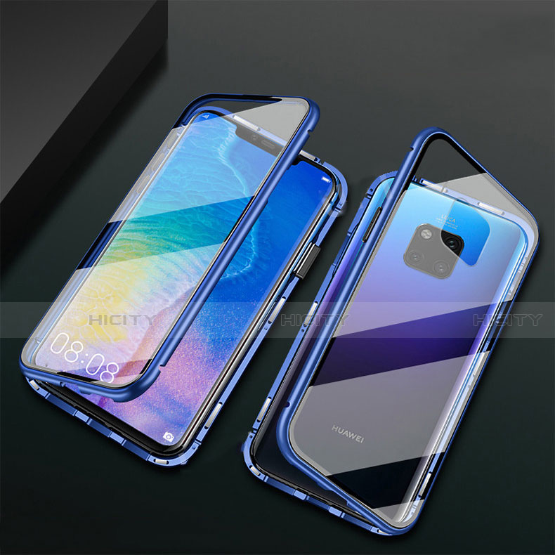 Custodia Lusso Alluminio Laterale Specchio 360 Gradi Cover T09 per Huawei Mate 20 Pro Blu