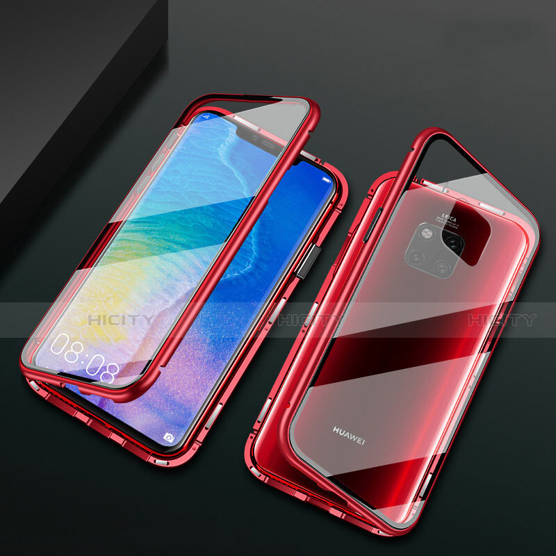 Custodia Lusso Alluminio Laterale Specchio 360 Gradi Cover T09 per Huawei Mate 20 Pro Rosso