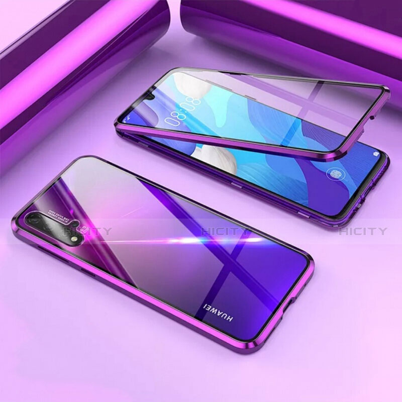 Custodia Lusso Alluminio Laterale Specchio 360 Gradi Cover T09 per Huawei Nova 5 Viola