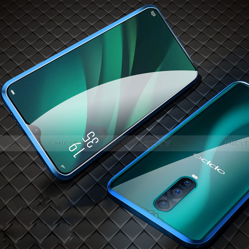 Custodia Lusso Alluminio Laterale Specchio 360 Gradi Cover T09 per Oppo R17 Pro Blu