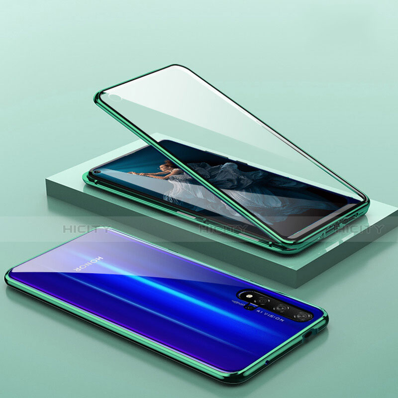 Custodia Lusso Alluminio Laterale Specchio 360 Gradi Cover T10 per Huawei Honor 20 Verde