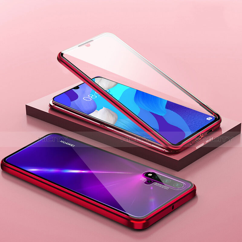 Custodia Lusso Alluminio Laterale Specchio 360 Gradi Cover T14 per Huawei Nova 5 Pro Rosso