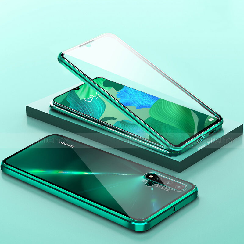 Custodia Lusso Alluminio Laterale Specchio 360 Gradi Cover T14 per Huawei Nova 5 Verde