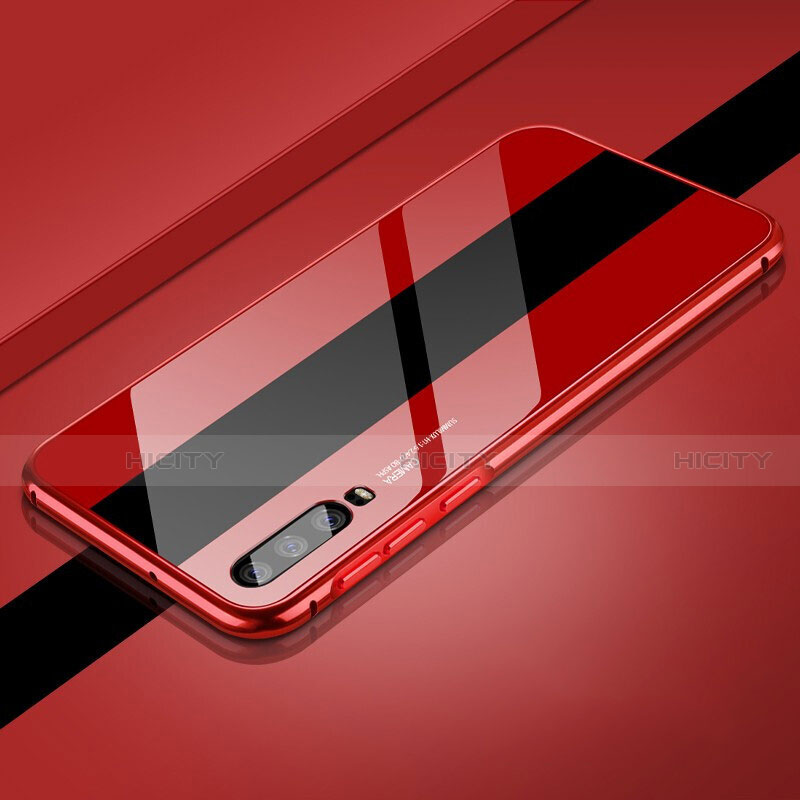 Custodia Lusso Alluminio Laterale Specchio 360 Gradi Cover T14 per Huawei P30 Rosso