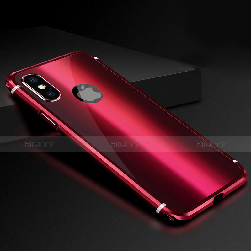 Custodia Lusso Alluminio Laterale Specchio Cover A01 per Apple iPhone Xs Rosso