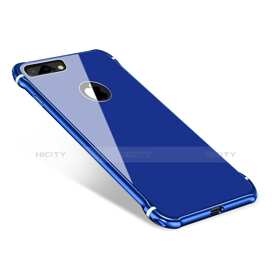 Custodia Lusso Alluminio Laterale Specchio Cover M01 per Apple iPhone 8 Plus Blu