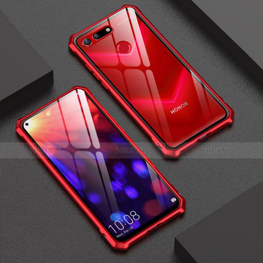 Custodia Lusso Alluminio Laterale Specchio Cover M01 per Huawei Honor V20 Rosso