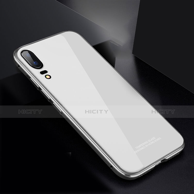 Custodia Lusso Alluminio Laterale Specchio Cover M02 per Huawei P20 Bianco