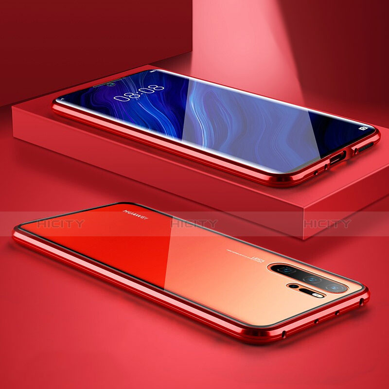 Custodia Lusso Alluminio Laterale Specchio Cover M05 per Huawei P30 Pro New Edition Rosso