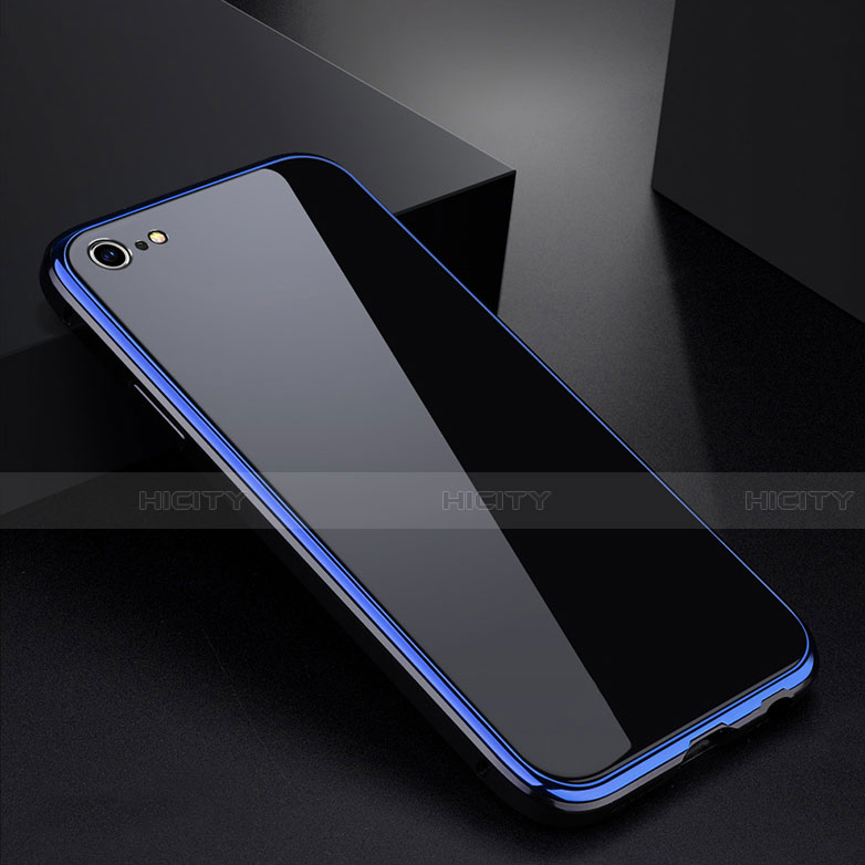 Custodia Lusso Alluminio Laterale Specchio Cover per Apple iPhone 6 Plus Blu e Nero