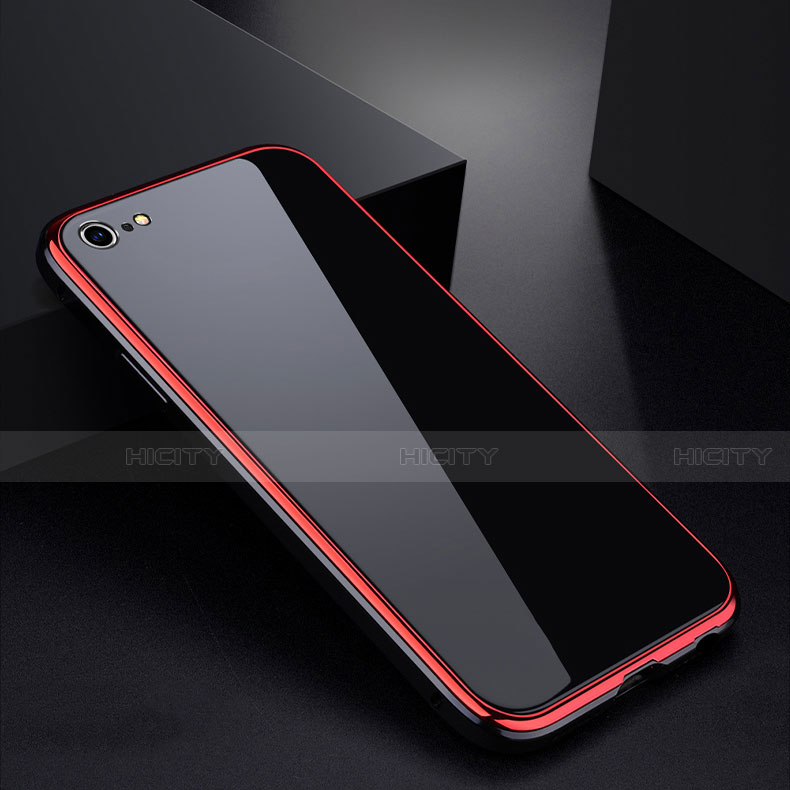 Custodia Lusso Alluminio Laterale Specchio Cover per Apple iPhone 6 Plus Rosso e Nero