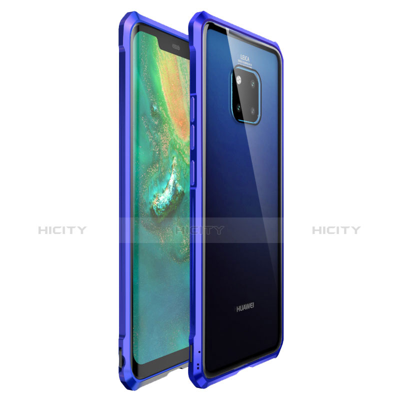 Custodia Lusso Alluminio Laterale Specchio Cover per Huawei Mate 20 Pro Blu