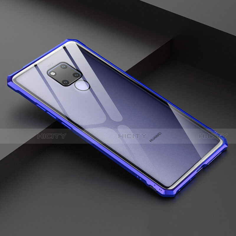 Custodia Lusso Alluminio Laterale Specchio Cover per Huawei Mate 20 X 5G Blu