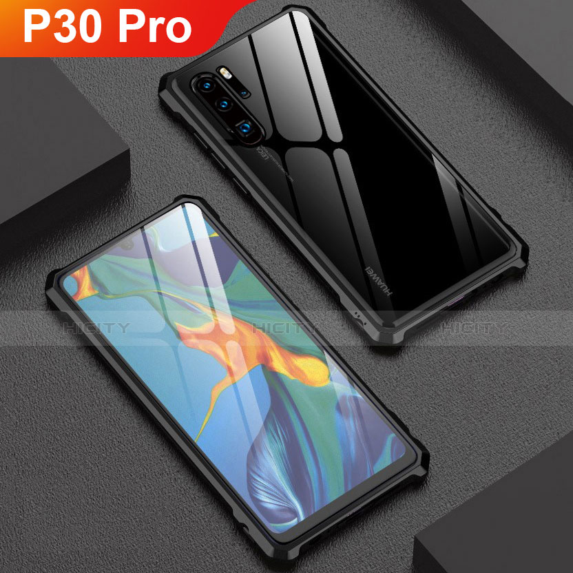 Custodia Lusso Alluminio Laterale Specchio Cover per Huawei P30 Pro Nero