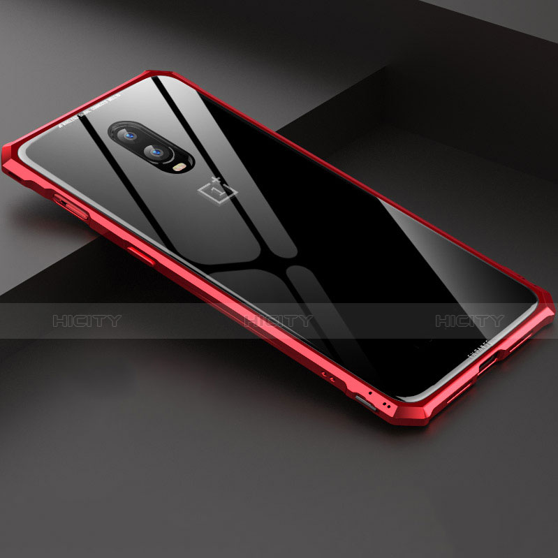 Custodia Lusso Alluminio Laterale Specchio Cover per OnePlus 6T Rosso